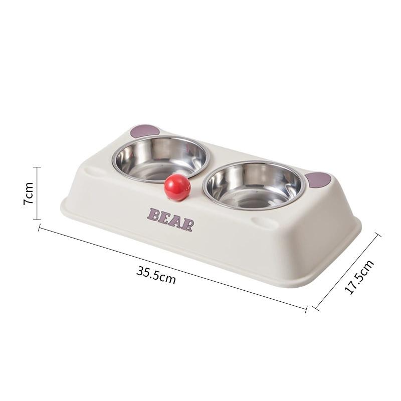 

1pc cat bowl, dog bowl, pet stainless steel double bowl, anti slip and anti knock pet bowl, new cartoon teddy bear drinking bowl белый