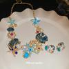 Dripping Starfish Shell Coral Stud Earrings Necklace Versatile Clavicle Chain Set