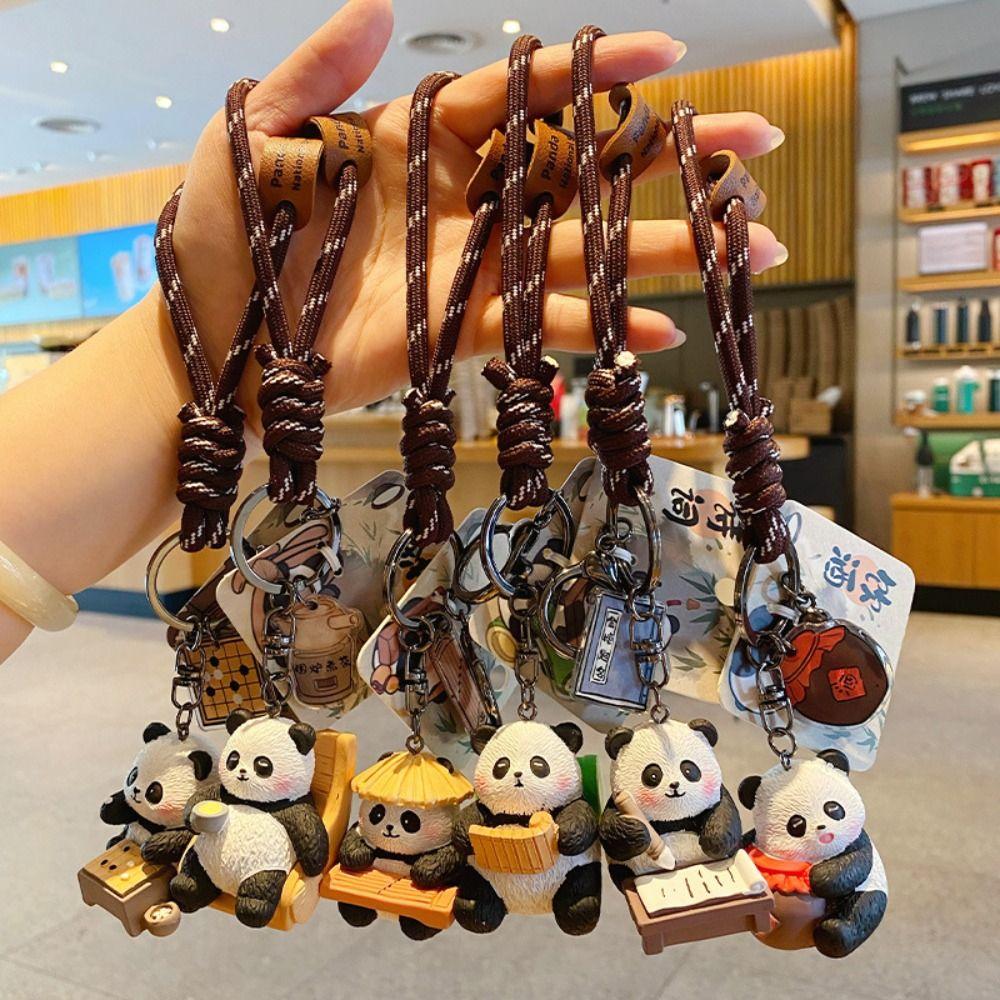 Chinese Style Panda Keychain Cartoon Car Key Ring Lovely Panda Dolls Pendant Bag Decoration