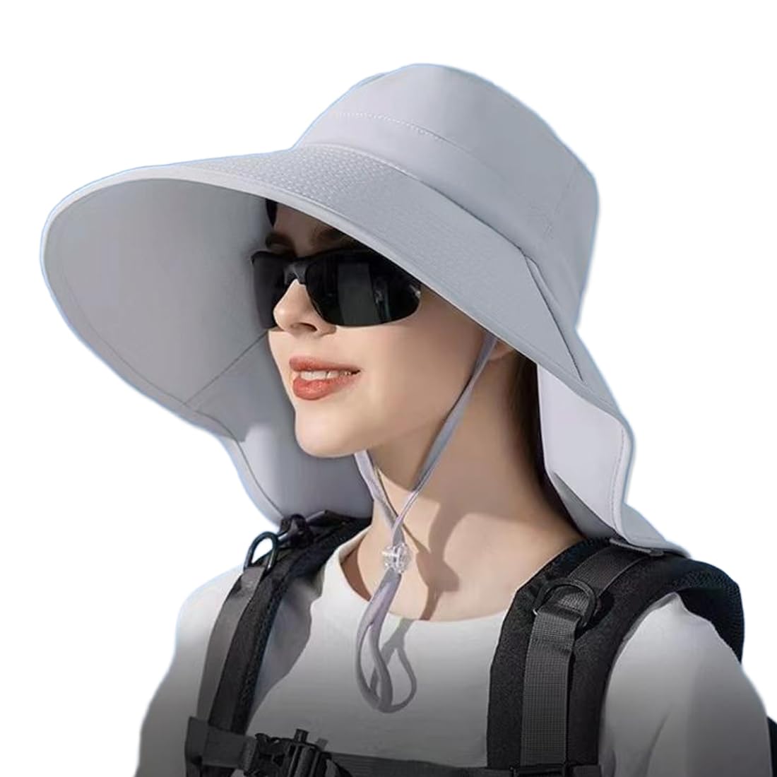 

UV Protection Hat for Design with Neck UV Wide Slimming Adjustable Chin Back for Summer FXM05 Free [SLINX] Women, 2-Way Cover, Protection, Sunshade, серый