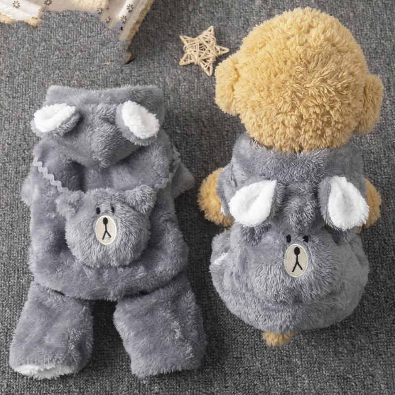 So Cute Thickened Fleece Dog Clothes Autumn Winter Teddy Bichon Small Dogs Four Legs Bear Costume Pet Supplies Home Garden
