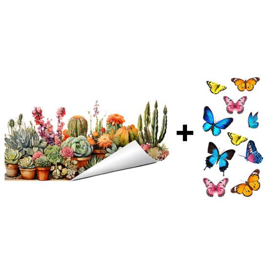 

Potted Plant Window Clings Botanical Butterfly Cactus Decals Green Plants Static PVC Glass Stickers for Home Office Shop Decor A