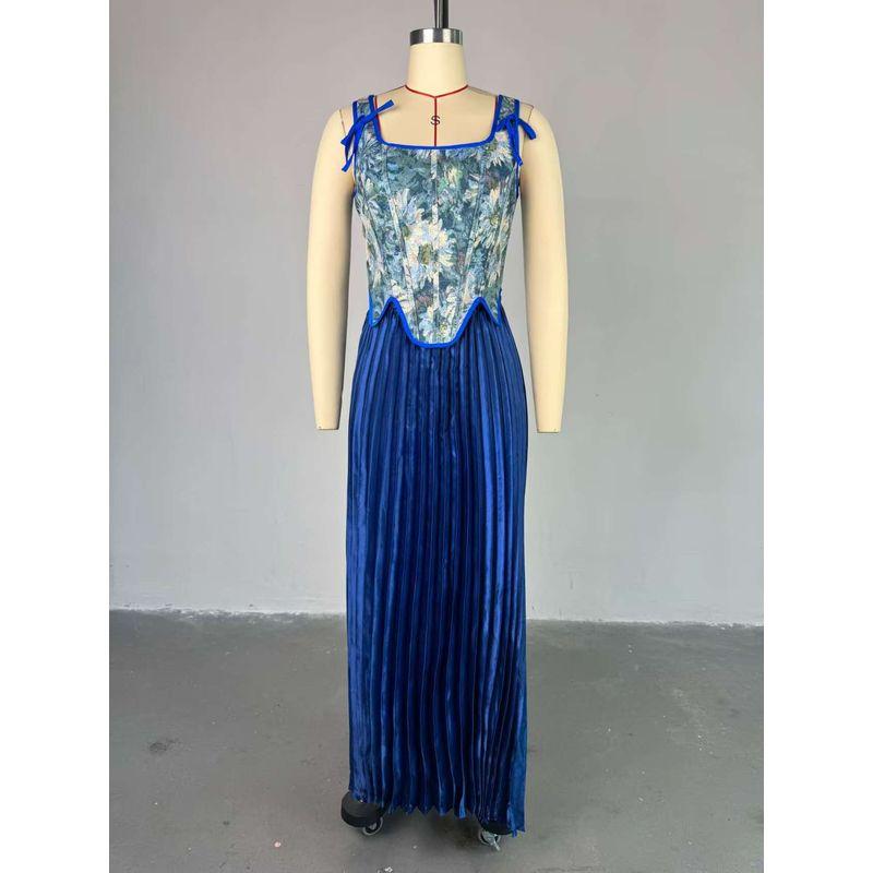 

Western Style Fashion Sexy Print Cami Skirt sets Sexy Vest and Skirt Set Blue XL