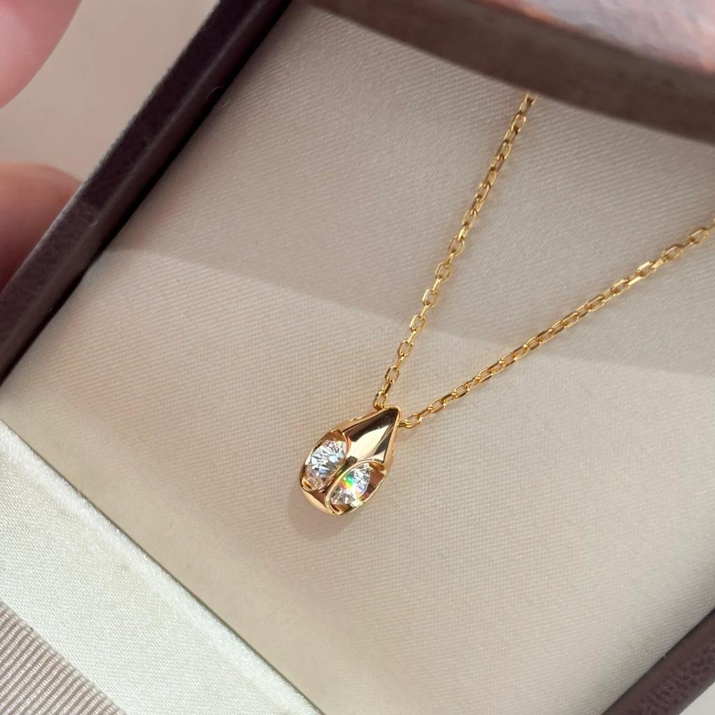 Vintage Medieval Gold With Diamonds Zircon Small Water Droplets Almond Necklace Women'S Retro Temperament Teardrop Collarbone Chain