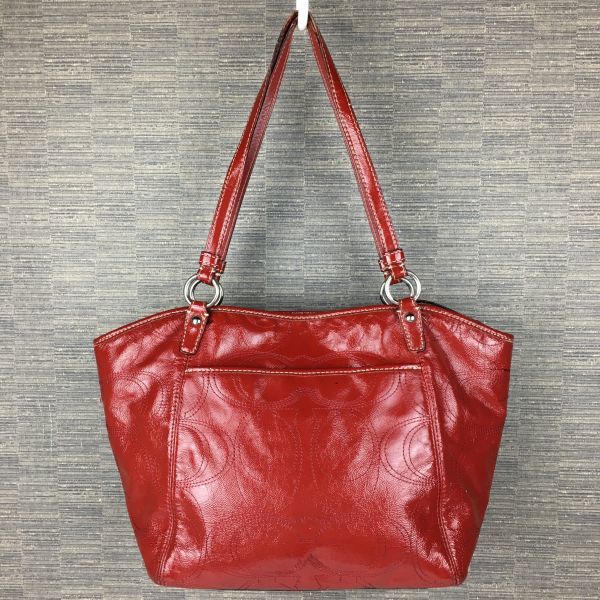 COACH Leather Hand Shoulder Bag Red Enamel Signature Embroidery(USED)