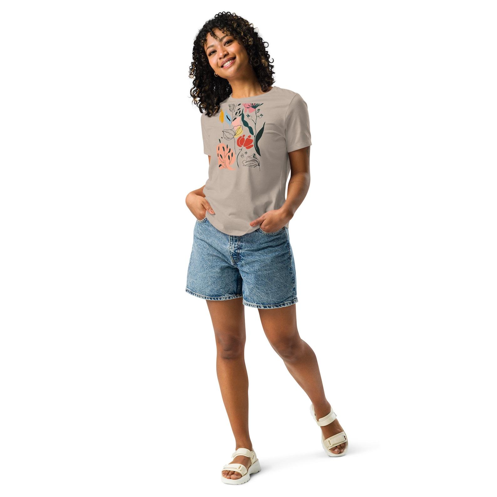 Abstract Floral Graphic Tee: Women s Relaxed Fit Cotton T-Shirt S