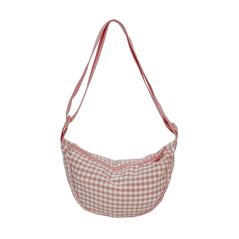 Женская клетчатая сумка-пельмень через плечо - Клетчатая сумка-ракушка на плечо 30x9x17cm розовый