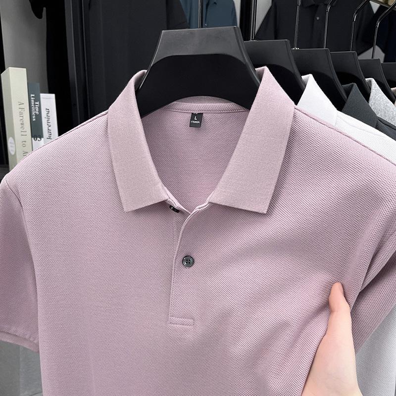Men'S Business Casual Lapel Cotton Short Sleeve Polo Shirt Loose Solid Color T-Shirt Mens