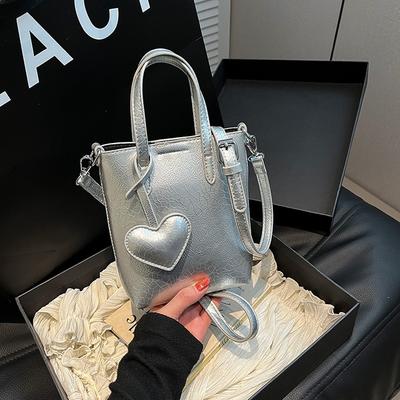 Versatile Fashion Portable High-end Commuter Tote Bag Women's New Silver Peach Heart Shoulder Bag Oblique Span Bag