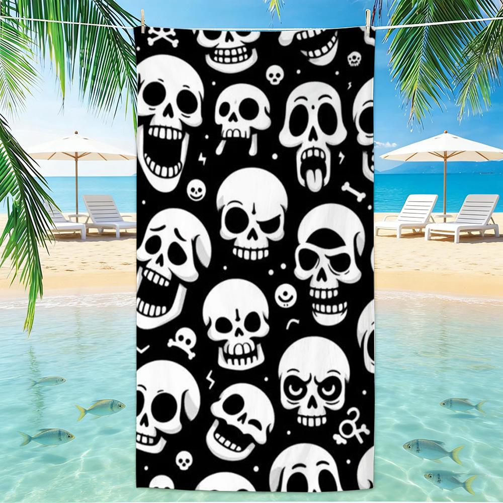 Skull Beach Towel Microfiber for Gym Travel Fitness Spa Women Girl Quick Dry Sandless Large Towels Bathroom Beach Towel
