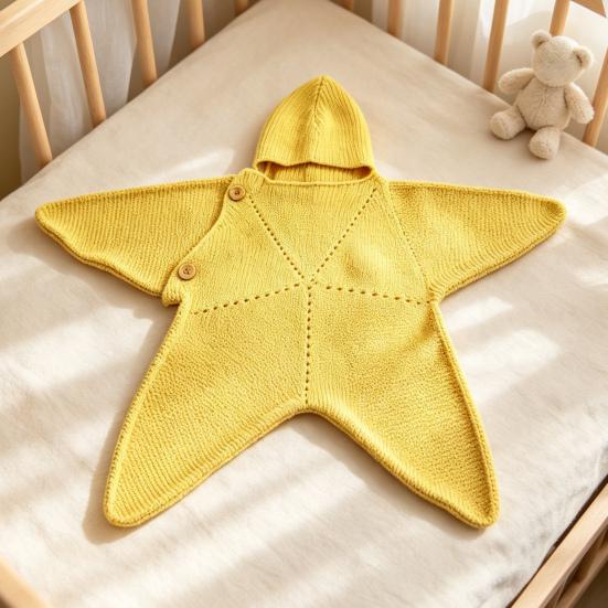 Cute Star Shape Sleeping Bag Starfish Baby Sleep Sack, Soft Knitted Full Body Swaddle Blanket with Infant Cocoon Hood for Newborn, Anti Kick Warm Bag,