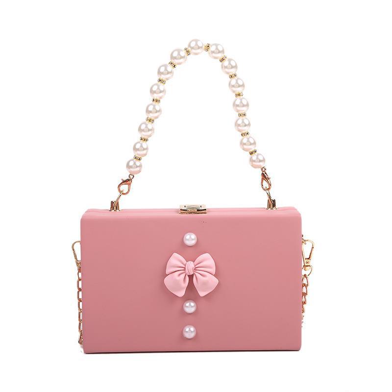 

Pearl portable box bag women s 2024 new trendy fashion chain shoulder bag texture foreign style messenger small square bag рожевий