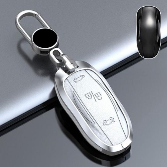 Zinc Alloy Leather Car Smart Key Fob Case Cover Bag For Tesla Model S Model 3