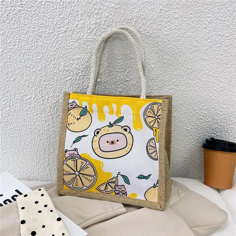 Student Cartoon Canvas Handbag Cute Avocado Pattern Shopping Tote Bag for Girls