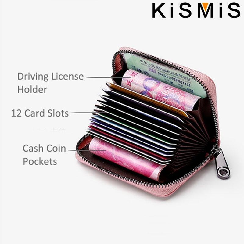 Portafoglio in Vera Pelle con Blocco RFID 12 Scomparti per Carte 2 Tasche per Banconote Stile Fisarmonica