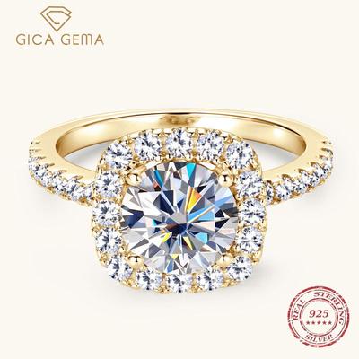 Europe and the United States Luxury 2 Carat Moissanite Sterling Silver Ring Popular Engagement Ring Sugar Cube Design Hand Jewelry