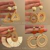 ALIYA Exaggerated Handmade Retro Rattan Raffia Geometric Earrings Ethnic Style Summer Beach Women's Tassel Earring