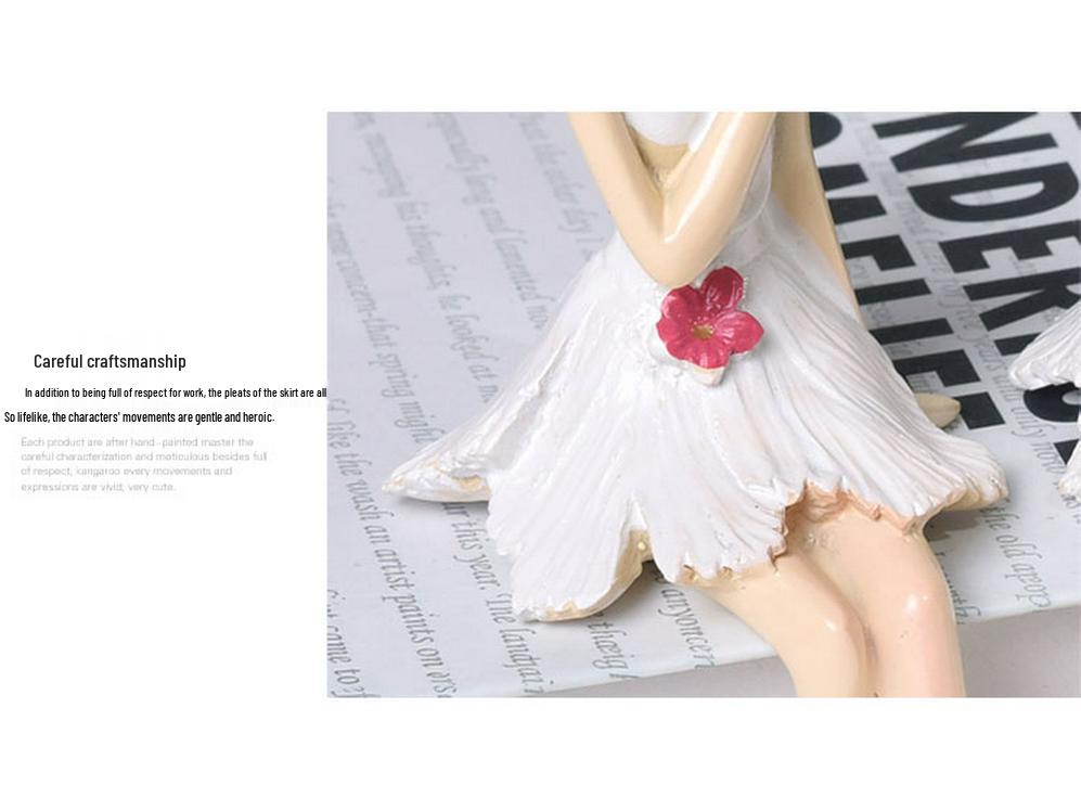White Angel Sitting Fairy Doll - Handmade Resin Ornament for Home Decor