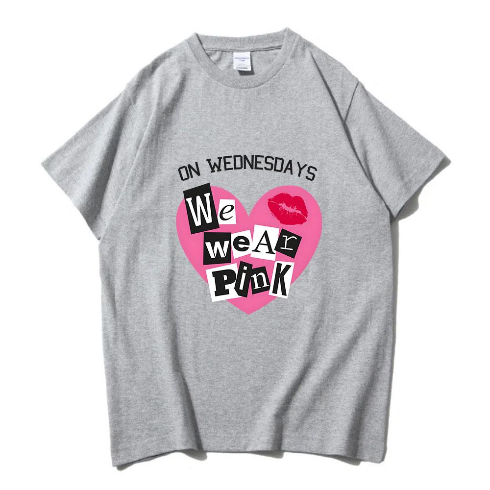 

MeanGirls on Wednesday We Wear Pink Tshirts Short Sleeve Soft Cotton Teeshirt Casual Spring WomenUnisex Tshirt Graphic Print Tee 2XL