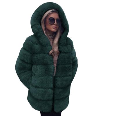 (SU)Women Fashion Luxury Faux Fur Coat Hooded Autumn Winter Warm Overcoat