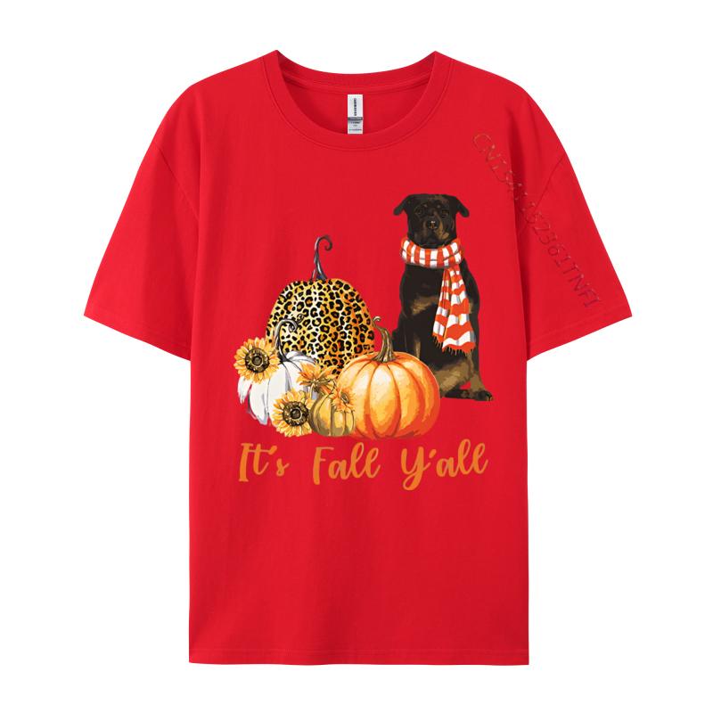 Its Fall Yall Rottweiler Dog Leopard Tshirt Black Cotton Tees for Men Novelty T Shirt Gothic Plain