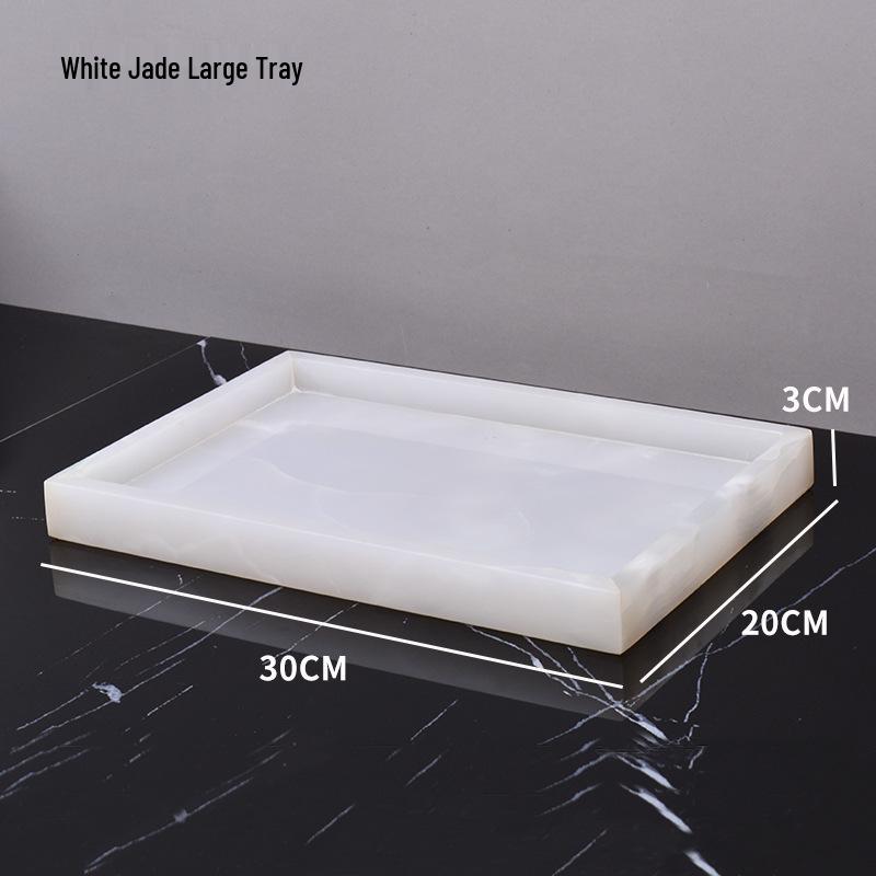 Lux White Jade Bathroom Set: Basin, Tray, Tissue Box, Lotion Dispenser - 4 or 5 Piece Set