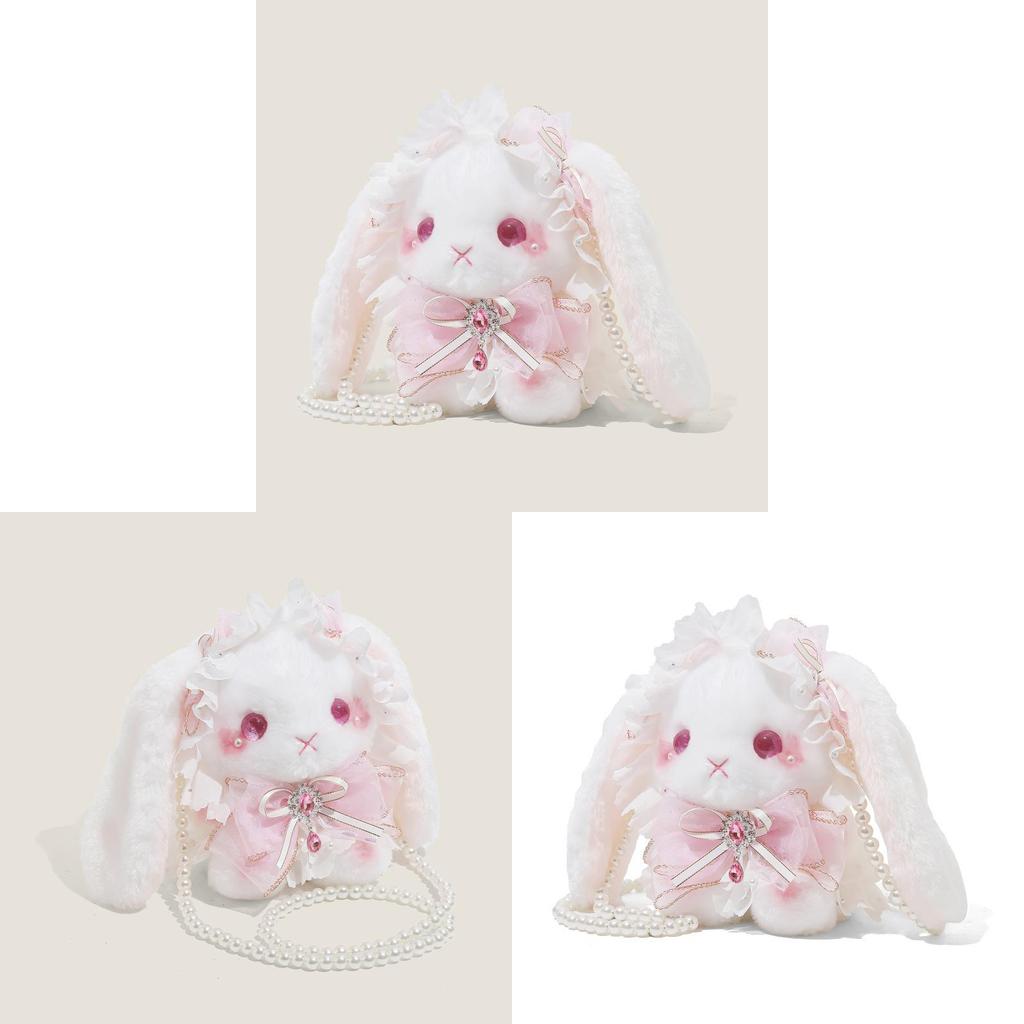Lolita Plush Rabbit Bag With Artificial Pearls And Bow Decor For Casual Travel And Gift For Girls