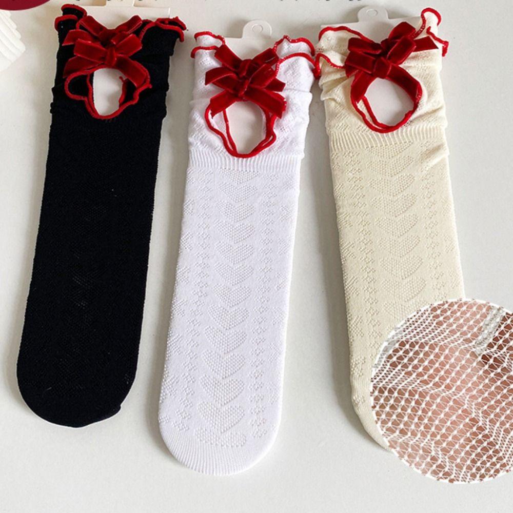 Hollow Out Women Lolita Socks Mesh Jk Hosiery Cute Bow Lace Socks  Lady
