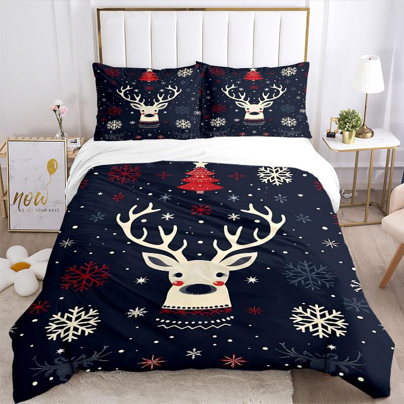 3pcs Set Christmas Deer 1 Quilt Cover + 2 Pillowcases, All Seasons Bedroom Setting, Perfect for Home and Dorm Decor A153