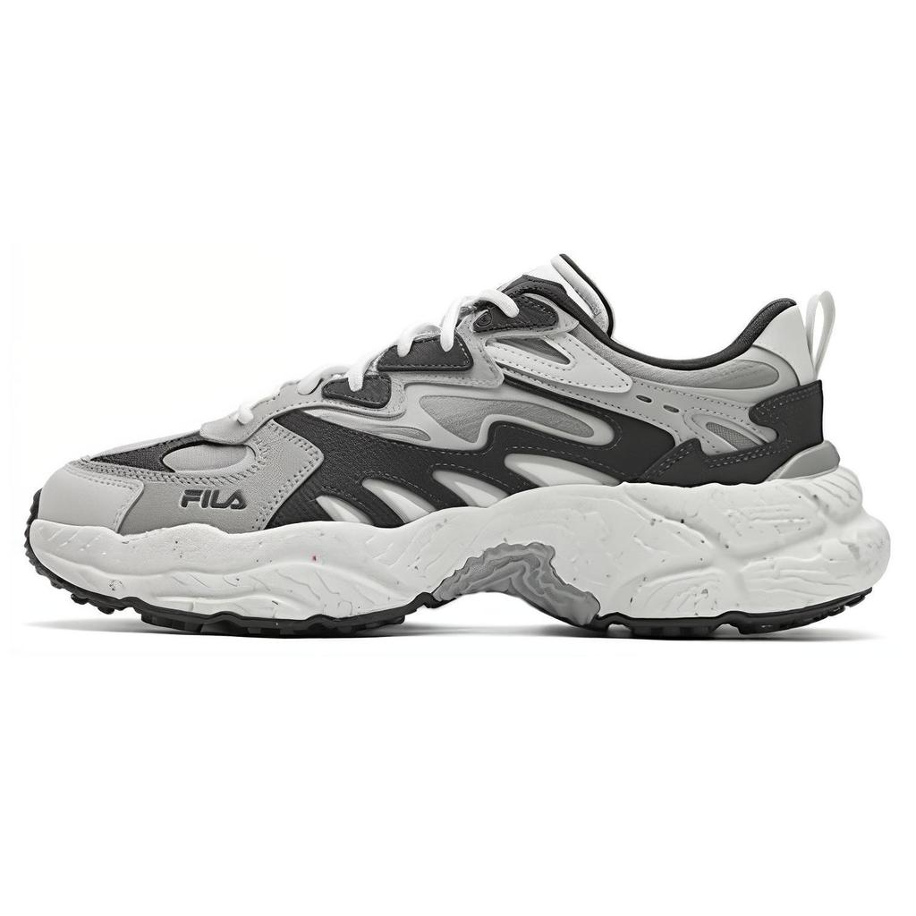 FILA Ferna Series Fern Grass Shoes Fabric Synthetic Leather Comfortable Lightweight Low Top Casual Shoes Men sneaker Black Gray F12M411106FWL