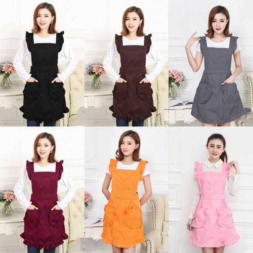 Tablier H à volants pour femmes Kisata, Facile à porter, Costume de soubrette, Tablier simple avec poches, Joli tablier de café, Convient pour un usage domestique, Noir