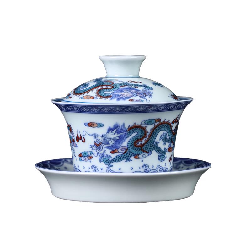 Su Shi Hand-painted Ceramic Dragon Gaiwan Tea Set
