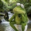 Funny Frog Sitting on Toilet Figurine 3D Resin Green Frog Texting Statue Collectible Animal Sculpture for Bathroom Home Office Tabletop Decor