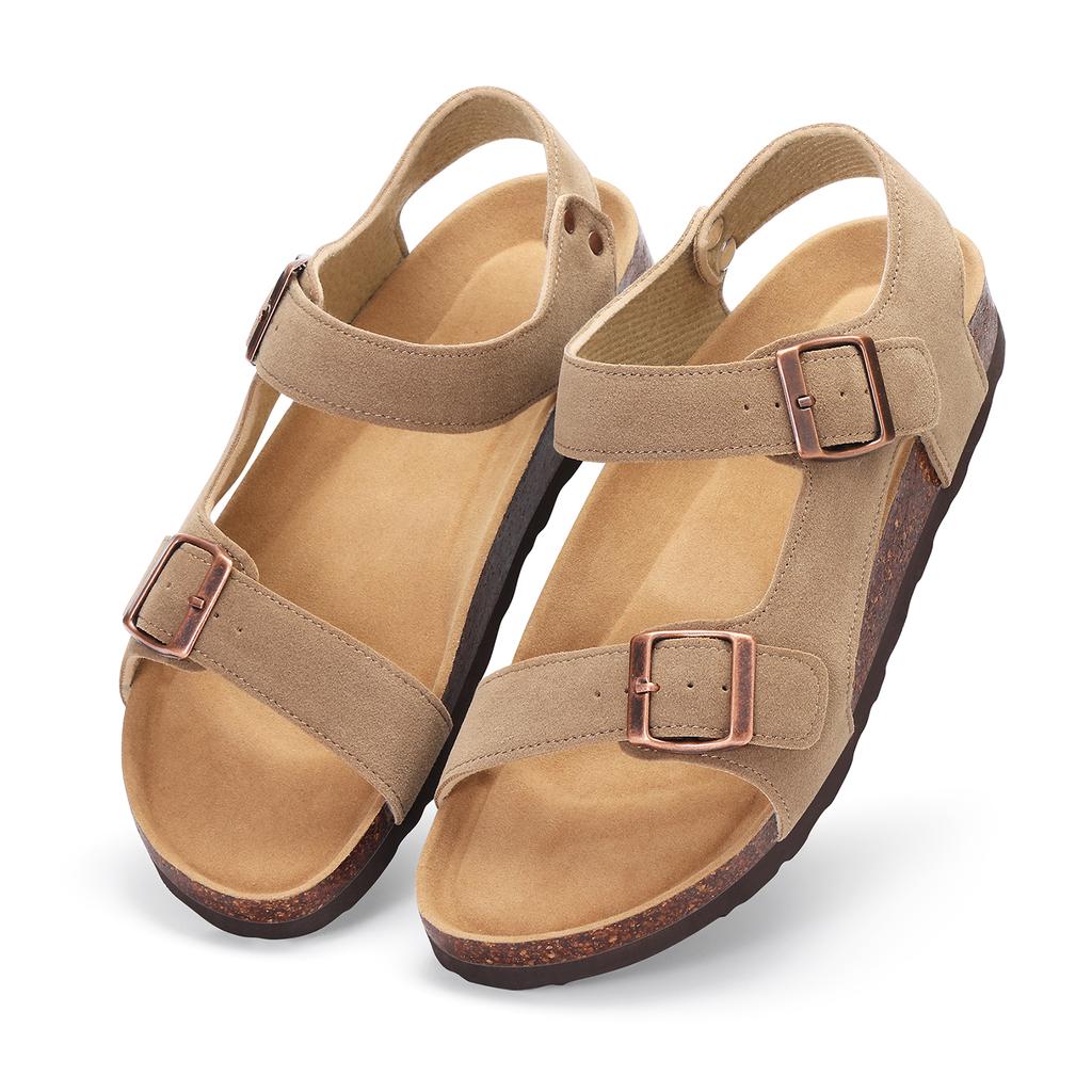 Fashion Crestar Women's Clogs New Classic Cow Suede Sandals with Double Buckle Arch Support Outdoor Lady Cork Flat Clogs Casual Slipper