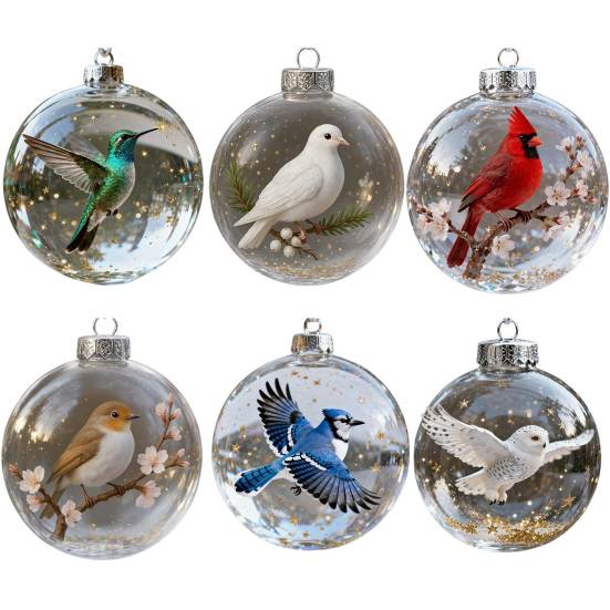Nature's Birds Crystal Glass Ornament Clear Plastic Bird Christmas Ball Ornament Xmas Tree Memorial Gifts for Holiday Indoor Home Decor