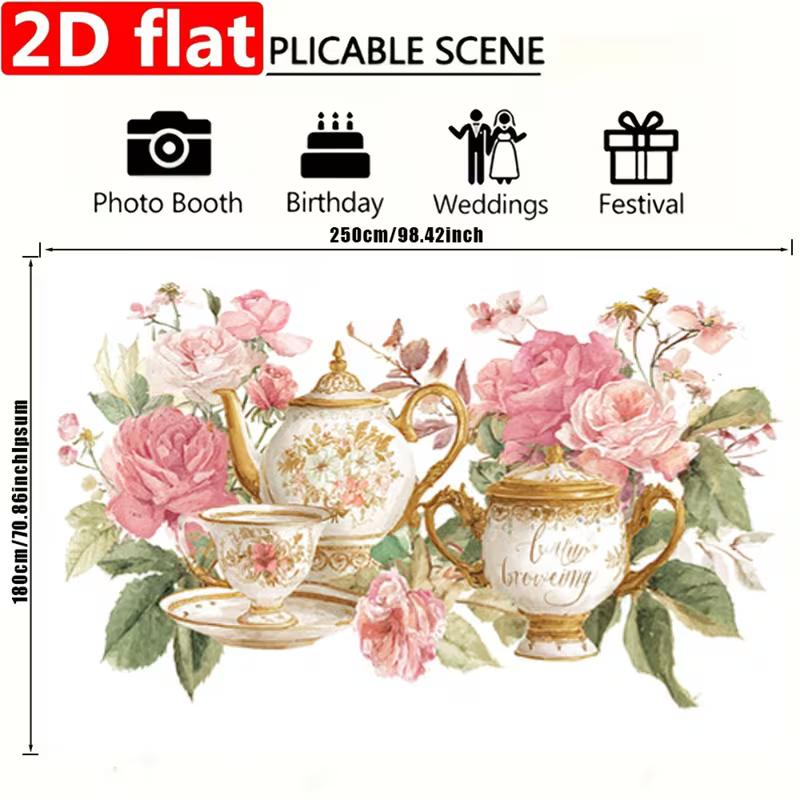 2D Watercolor Tea Party Backdrop Photography Background