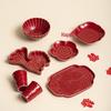Red Ceramic Dessert Plate: Retro Chinese Pastry & Fruit Display Dish