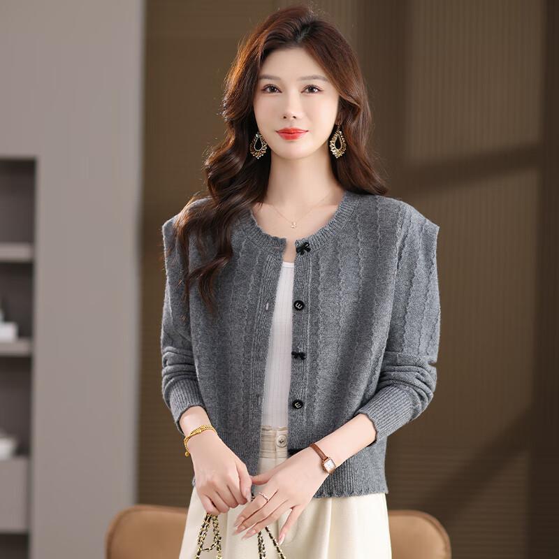 Fengxun Women's 100% Pure Wool Knit Cardigan Sweater