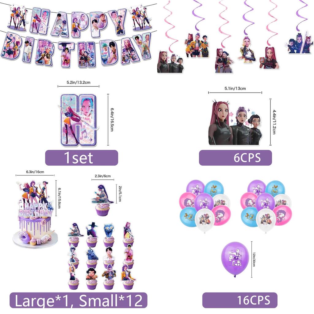 K-pop Demon Hunters Party Favors Cupcake Toppers Anime Demon Hunting Card Group Postcard Stickers Banner Balloon Christmas