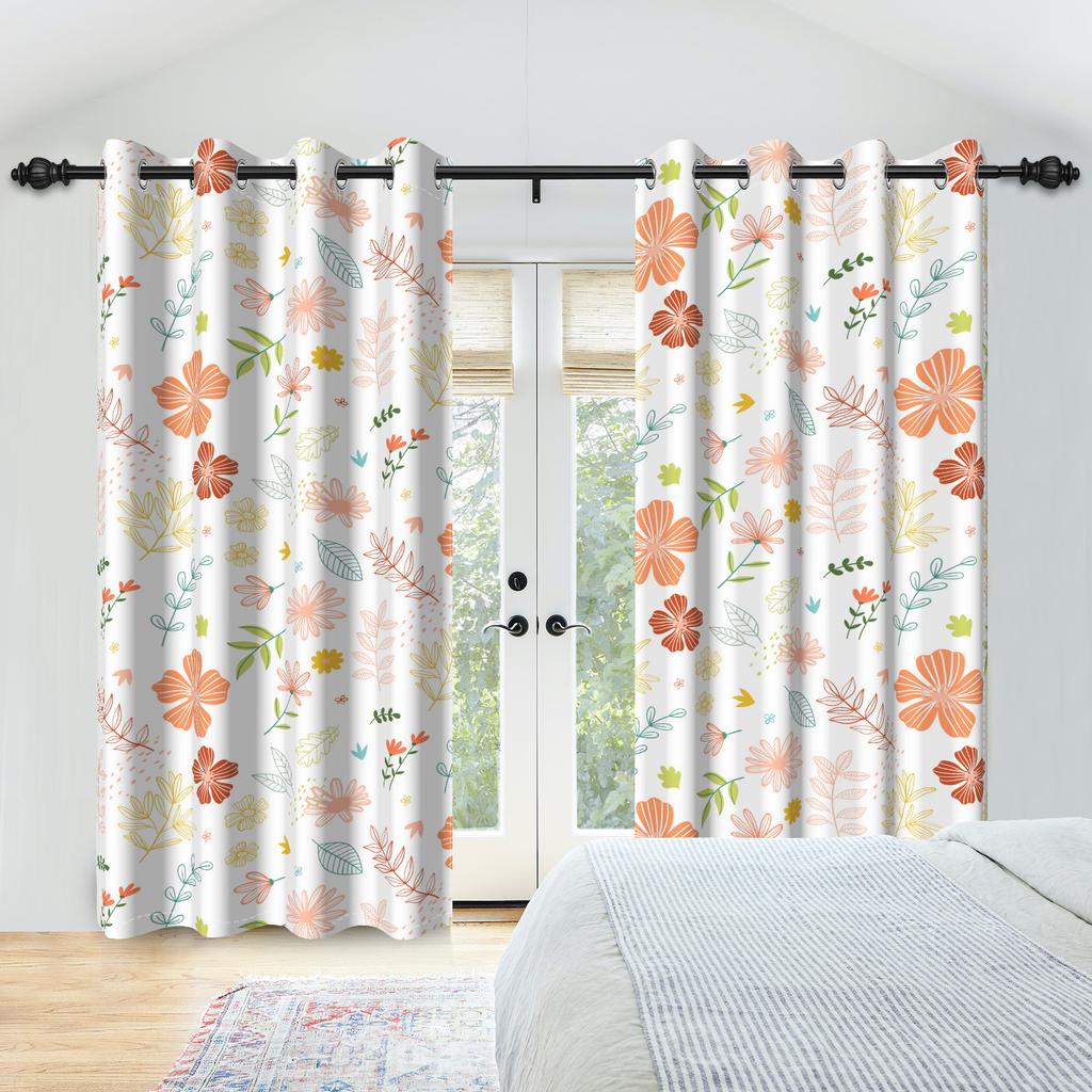 2Pcs Floral Botanical Print Curtains Natural Flowers Farmhouse Drapes Living Room Bedroom Kitchen Decoration Blackout Curtains