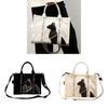 Borsa Tote in Tela Ricamata con Gatto Anderson con Cerniera per Uso Quotidiano