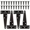 2 Sets Heavy-Duty Black T-Hinge - 4 Inch Metal Tee Hinges with Screws for Shed Doors, Barn Gates & More - Rustproof & Durable