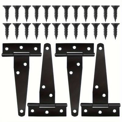 2 Sets Heavy-Duty Black T-Hinge - 4 Inch Metal Tee Hinges with Screws for Shed Doors, Barn Gates & More - Rustproof & Durable