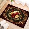 Vintage Floral Rug - Luxury Red & White Rose Design, Polyester Large Area Carpet for Entryway, Living Room & Bedroom