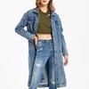 Giacca Lunga in Denim da Donna Slim Fit Lavata Stile Vintage Streetwear Cappotto Oversize