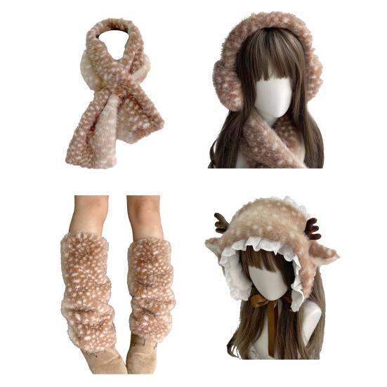 Cartoon Deer Ear Protection Hair Tie Thick Plush Winter Headwear Scarf Earmuffs Leg Warmer Casual Accessory