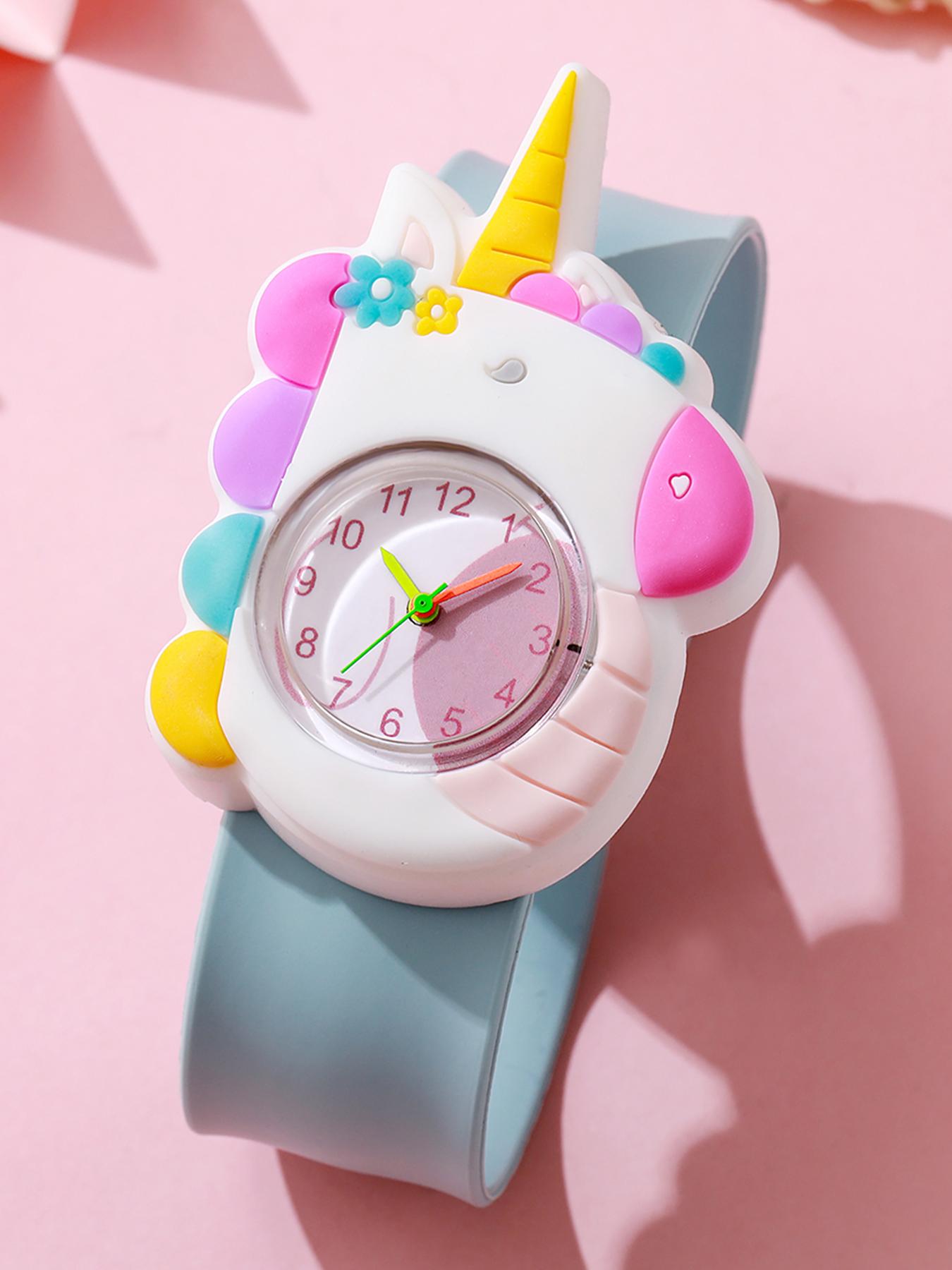 

New cute fashion cartoon pattern disc pointer silicone strap slap watch for students синий
