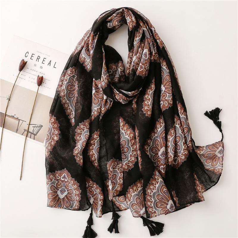 Spain Fashion Daisy Floral Tassel Viscose Shawl Scarf Lady Print Soft Pashmina Stole Wrap Snood Bufandas Muslim Hijab Sjaal