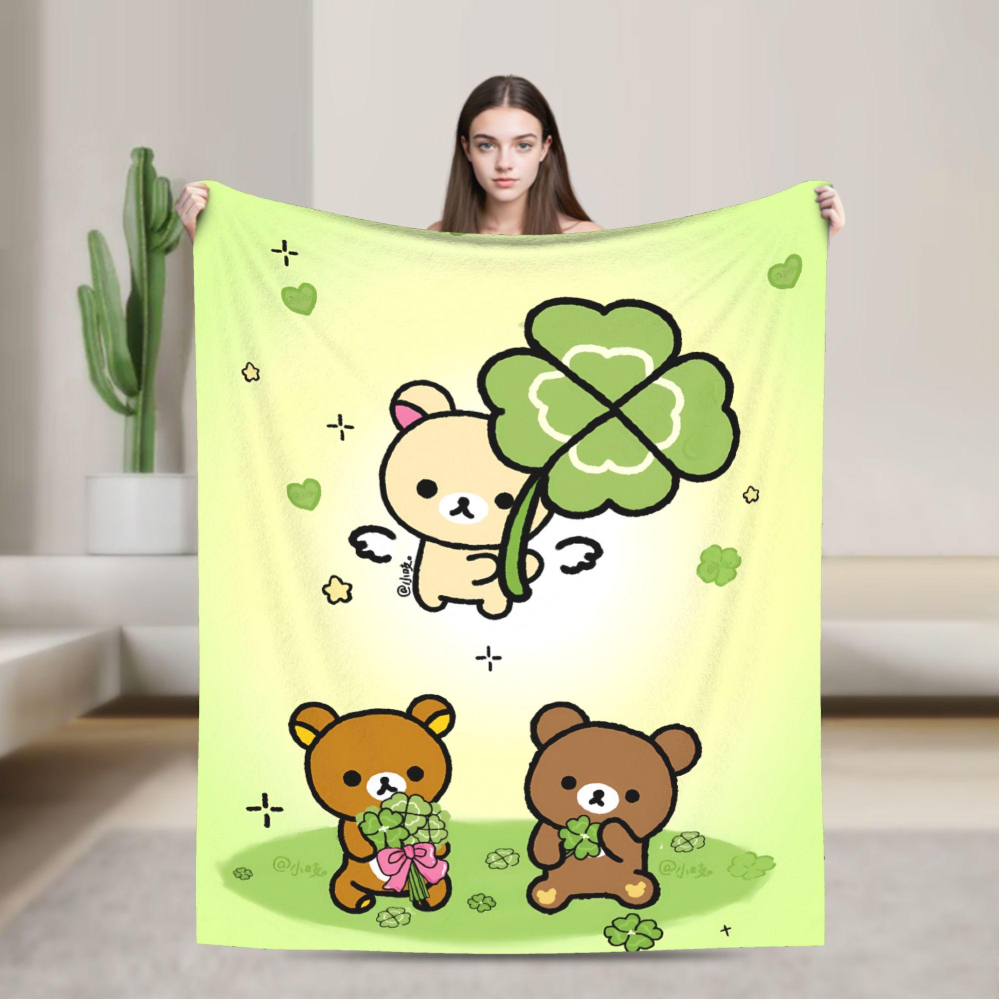 

Rilakkumas Lucky Four-Leaf Flannel Blankets Winter Super Soft Throw Blanket for Kids Home Decor Novelty Bedspread Sofa Bed Cover 75cmx90cm чёрный