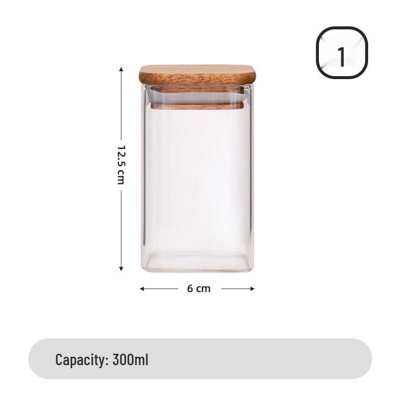Glass Storage Jar with Square Wooden Lid 300ml